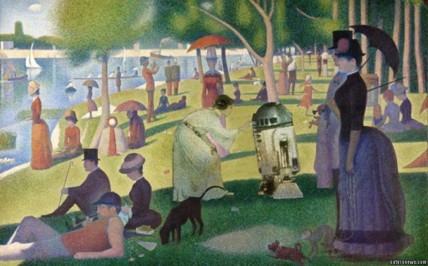 Star Wars Art: Dave Hamilton, Leia and R2-D2 after Georges Seurat. 