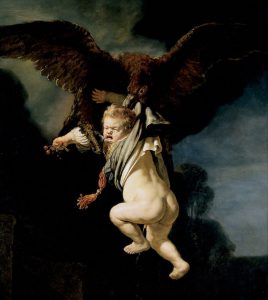 Rembrandt van Rijn, Rape of Ganymede, 1635, Gemäldegalerie Alte Meister. Zeus as an eagle.