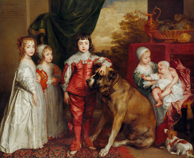 Anthony van Dyck, The five eldest Children of Charles I of England with two dogs, 1637 ; Doggies and Pugs in Art
