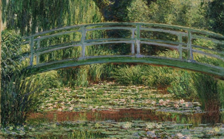 gardens in art: Claude Monet, The Japanese Footbridge and the Water Lily Pool, Giverny, 1899, Philadelphia Museum of Art, Philadelphia, PA, USA. Detail.

