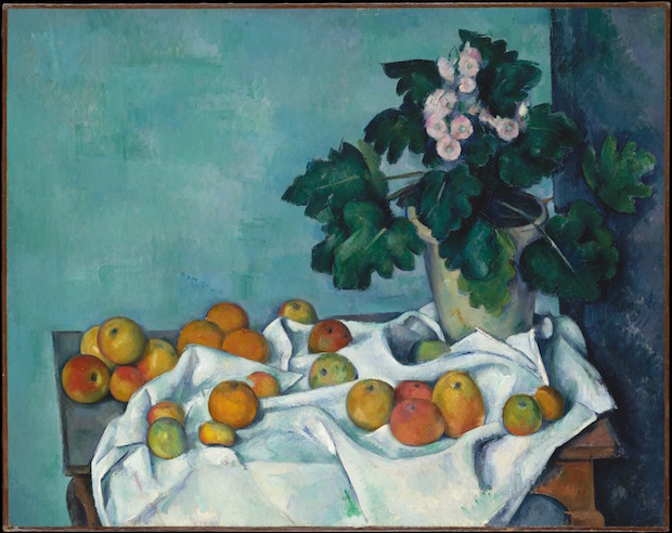 Cézanne's fruits: Paul Cezanne, Still Life with Apples and a Pot of Primroses, ca. 1895, Metropolitan Museum of Art