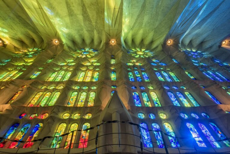 churches: Interior view of La Sagrada Familia in Barcelona, Spain. Twitter.
