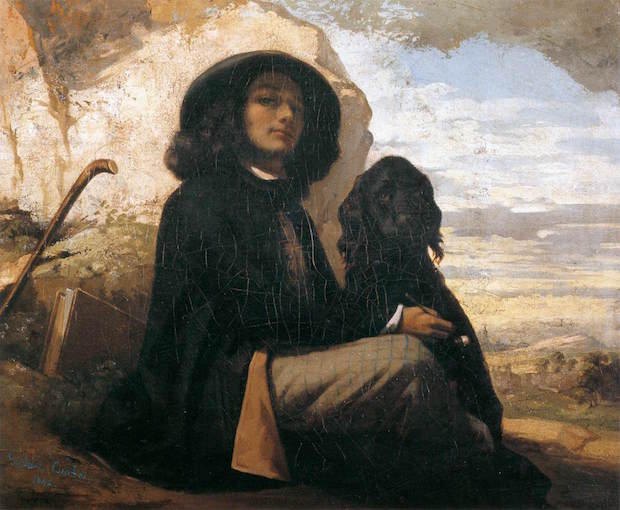 Dogs in art history: Gustave Courbet, Self-portrait with a black dog, 1841 ; Doggies and Pugs in Art