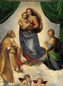 The most expensive painting of all times. Raphael Santi, Sistine Madonna, 1513, Gemäldegalerie Alter Meister Dresden