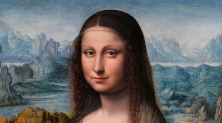 Mona Lisa Twin: Leonardo da Vinci (workshop), Mona Lisa, after restoration, c. 1503–1516, Museo del Prado, Madrid, Spain. Detail.
