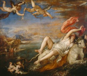 Titian, Rape of Europa, ca. 1560-62, Isabella Stewart Gardner Museum, Boston. Zeus raping Europa.