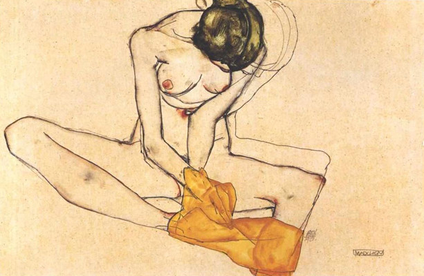  Sitting female nude with yellow blankett, 1910