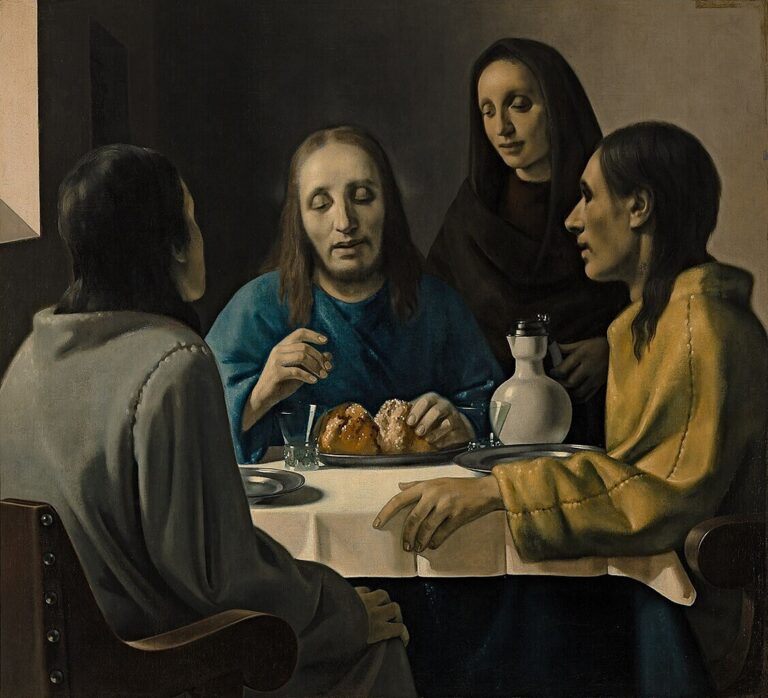 vermeer forger: Han van Meegeren, The Supper at Emmaus by Han van Meegeren, 1936, Museum Boijmans Van Beuningen, Rotterdam, Netherlands. Detail.
