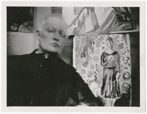 Self-Portrait in Front of Two Watercolours II. Ekely c 1930