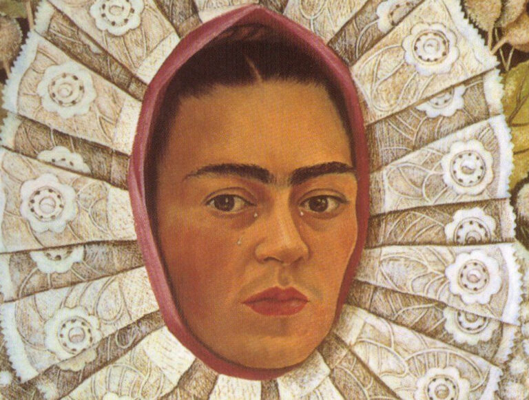 artists' selfies: Frida Kahlo, Self-Portrait, 1948, Collection of Dr. Samuel Fastlicht, Mexico City, Mexico. Detail.
