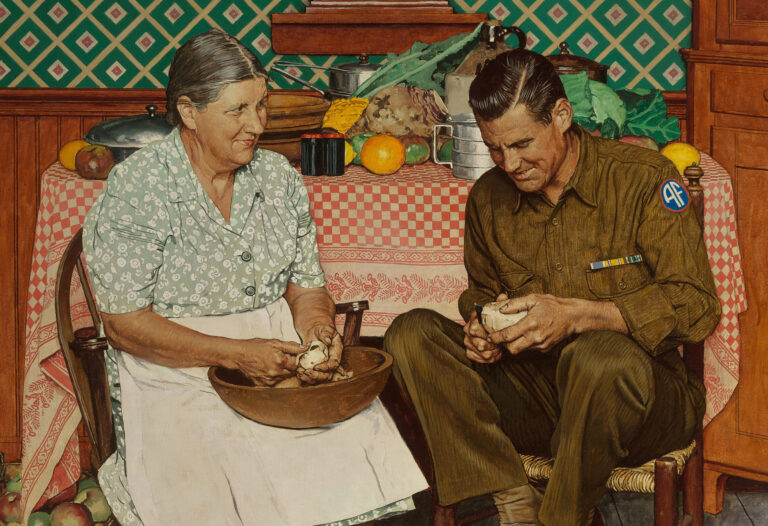 thanksgiving in art: Norman Rockwell, Home for Thanksgiving, 1945, Norman Rockwell Museum, Stockbridge, MA, USA. Detail.
