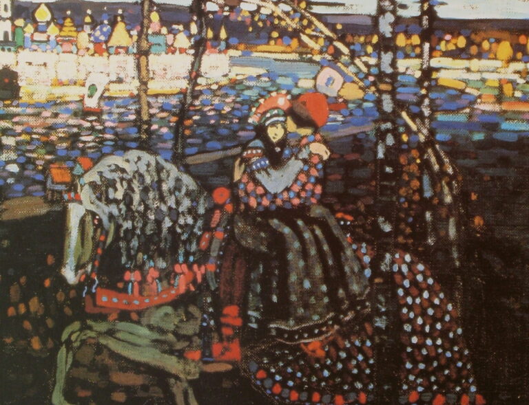 Kandinsky folk tales: Wassily Kandinsky, Couple Riding, 1906, Lenbachhaus Gallery, Munich, Germany. Detail.
