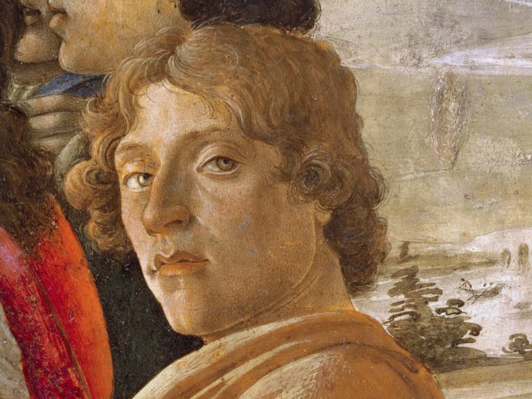 facts about sandro botticelli: Probable self-portrait of Botticelli, in his Adoration of the Magi, 1475, Uffizi Gallery, Florence, Italy. Wikimedia Commons (public domain).
