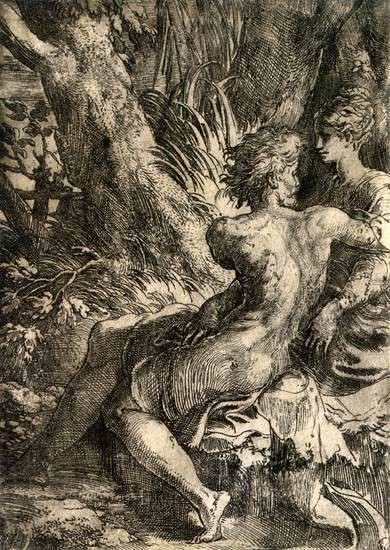 Parmigianino, Lovers, c. 1528, Etching, with engraving and drypoint, The Hermitage, St. Petersburg