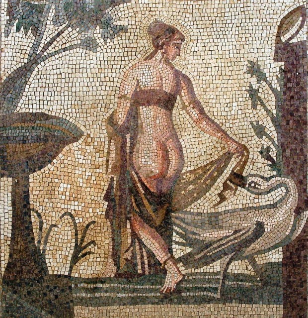 Tile mosaic depicting Leda and the Swan from the Sanctuary of Aphrodite, Palea Paphos, now in the Cyprus Museum, Nicosia, 3rd century AD