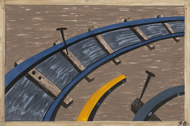 Jacob Lawrence, The Migration Series, Panel no. 38: They also worked the railroads