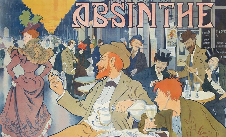 absinthe in art: Henri Thiriet, Absinthe Berthelot, ca. 1898. Art Nouveau Club. Detail.
