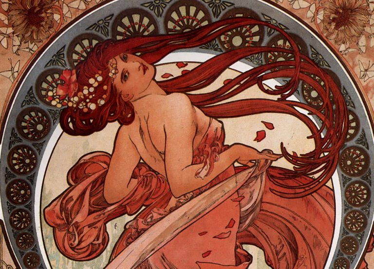 alphonse mucha: Alphonse Mucha, Dance, 1898. Wikimedia Commons (public domain). Detail.
