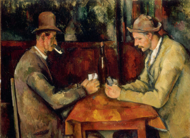 card players: Paul Cézanne, The Card Players, 1890-1892, Metropolitan Museum of Art, New York City, NY, USA. Detail

