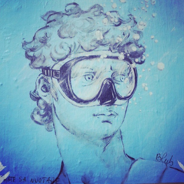 Blub, Street art inspired by Michelangelo's David, Florence, Italy. 