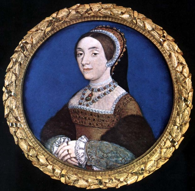 wives Henry VIII: Hans Holbein, Portrait miniature of Catherine Howard, c. 1540, Buccleuch Collection, Strawberry Hill House, Twickenham, UK.