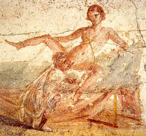 Erotic Art in Pompeii and Herculaneum: Fresco from the suburban baths depicting cunnilingus Erotic Art Pompeii Herculaneum