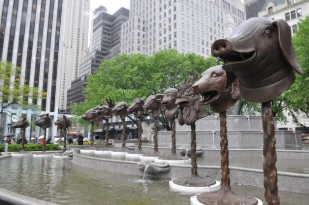 Ai Weiwei, Zodiac Heads, 2011, Pulitzer Fountain, New York, NY, USA. Wbur.