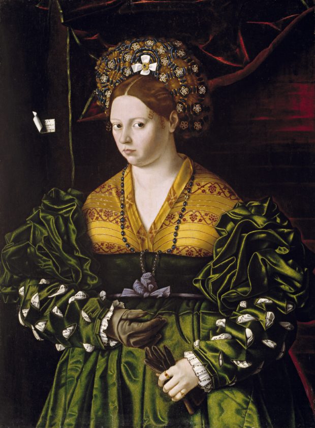 Bartolomeo Veneto, Portrait of a Lady in a Green Dress, 1530, oil on panel, 85.9 x 67.6 cm (33-7/8 x 26-5/8 in.), Putnam Foundation, Timken Museum of Art.