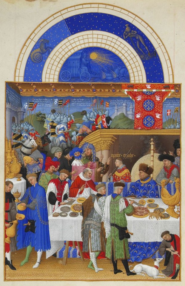 Limbourg brothers, January, Series: Très Riches Heures du Duc de Berry, c. 1416, Musée Condé, Chantilly, France, limbourg brothers