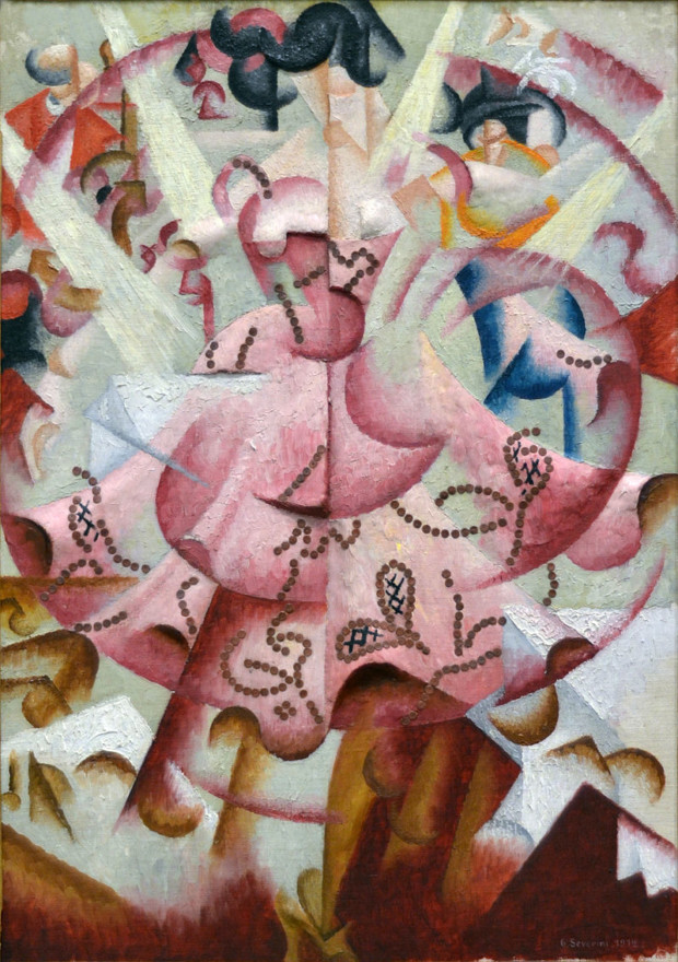 Manifesto of Futurism Gino Severini, 1912, Dancer at Pigalle, oil and sequins on sculpted gesso on artist's canvasboard, 69.2 x 49.8 cm, Baltimore Museum of Art