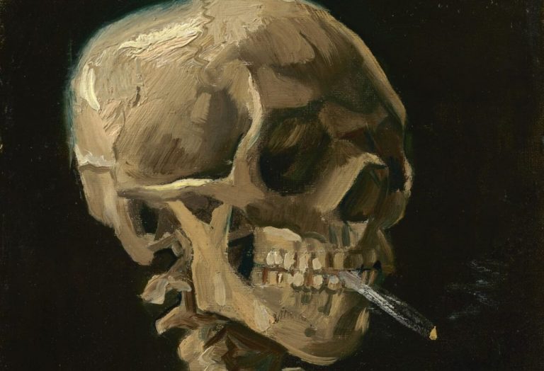 halloween paintings: Vincent van Gogh, Head of a Skeleton with a Burning Cigarette, 1886, Van Gogh Museum, Amsterdam, Netherlands. Detail.
