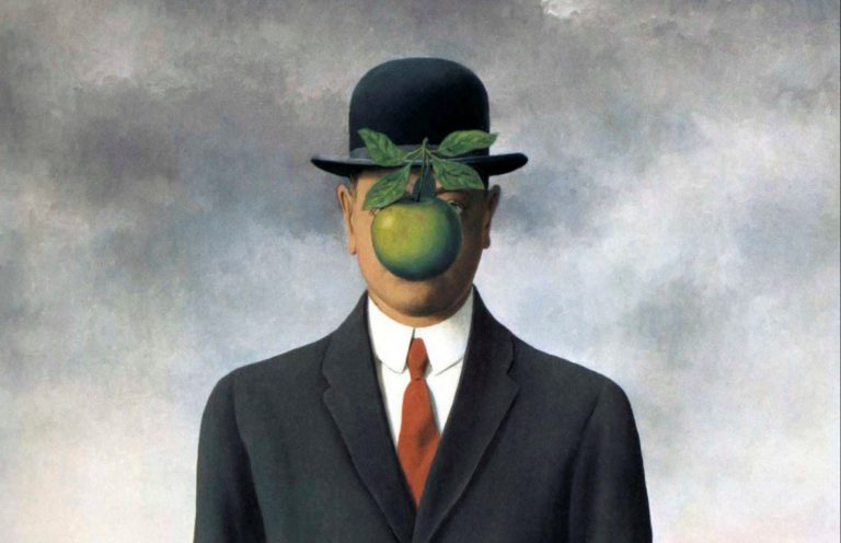 hats in art: René Magritte, The Son of Man, 1964, private collection. Arthive. Detail.
