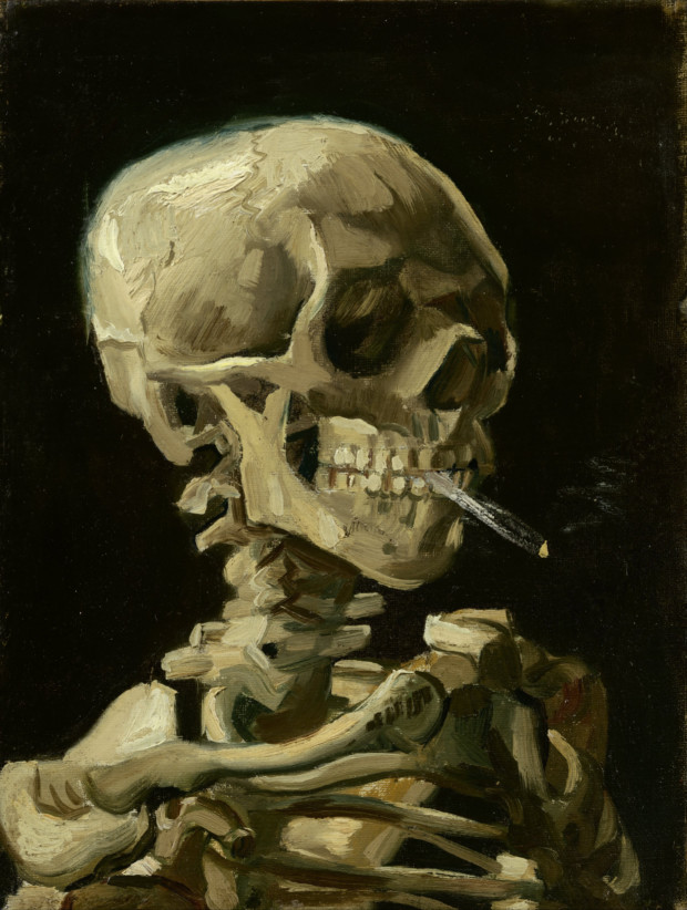 creepy paintings Vincent van Gogh, “Head of a skeleton with a burning cigarette,” 1886, Van Gogh Museum 