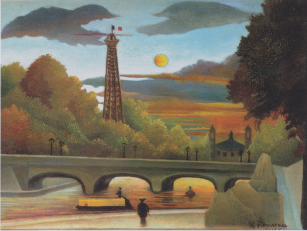 autumn paintings by famous artists Henri Rousseau, Eiffel Tower at Sunset, 1910 , private collection autumn paintings created by famous artists 
