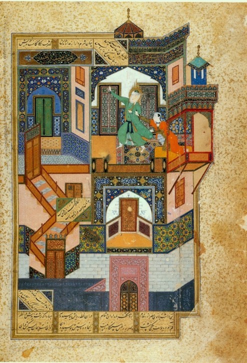 Kamal al-din Bihzad, The seduction of Yusuf, folio from Bustan, 893-1488, Egyptian National Library and Archives, Cairo, Egypt.