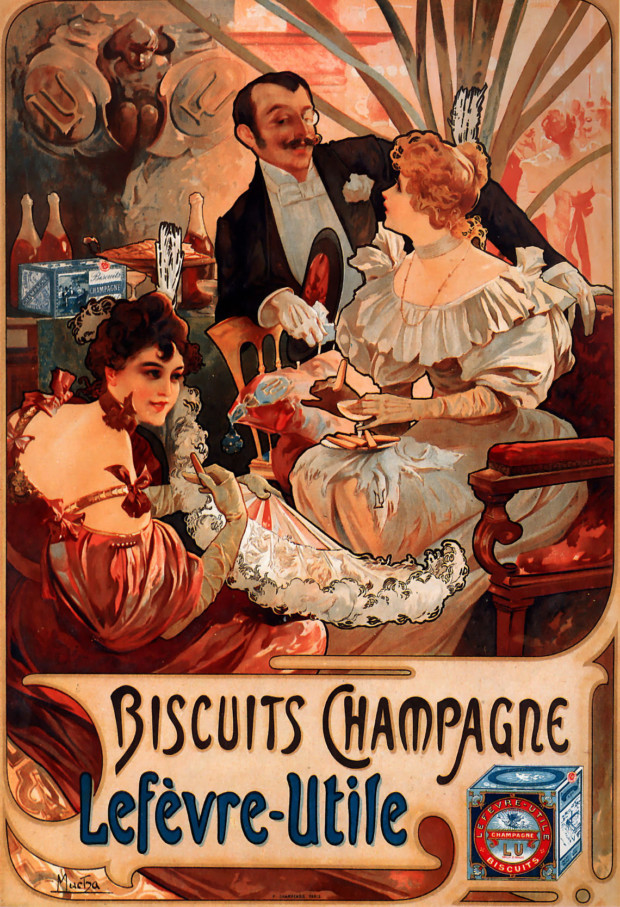 Posters 19th century Alfons Mucha, Biscuits Champagne Lefèvre Utile, 1896