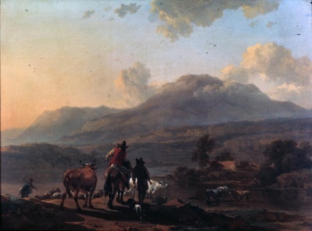 Nicholaes Berchem, Landscape with Italian Peasants (or Italian Landscape at Sunset), mid-17th-century, Alte Pinakothek, Munich, Dutch Painters Love Cows