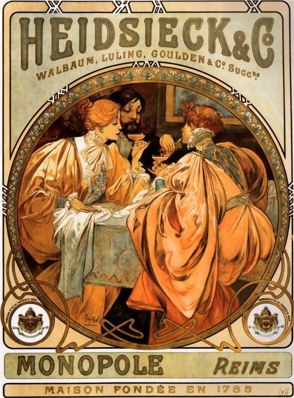 Posters 19th century Alphonse Mucha, Heidsieck Champagne