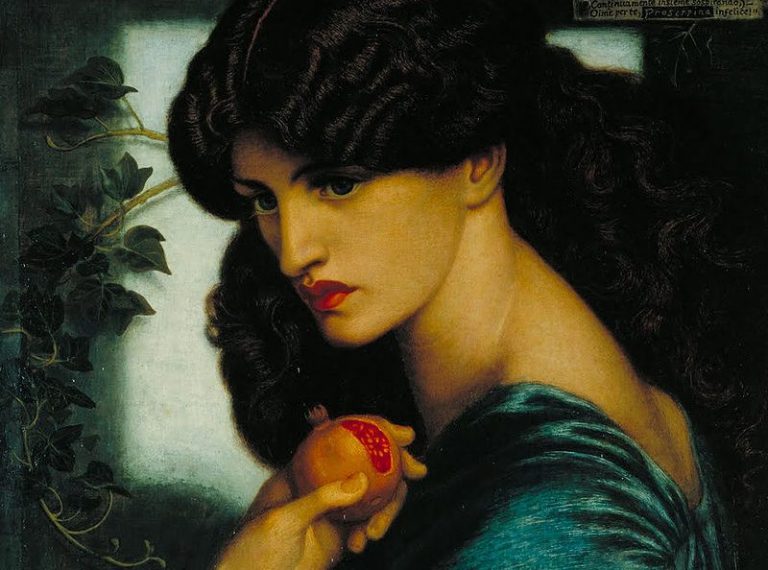 Rossetti Proserpina: Dante Gabriel Rossetti, Proserpina, 1874, Tate, London, UK. Detail.
