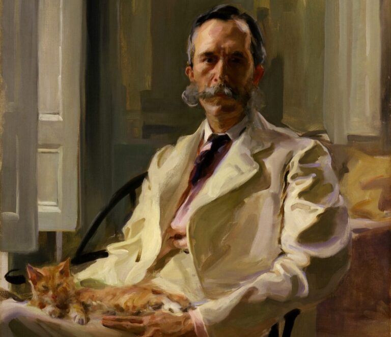 Portraiture of Cecilia Beaux: Cecilia Beaux, Man with the Cat (Henry Sturgis Drinker), 1898, Smithsonian American Art Museum, Washington, DC, USA. Detail.
