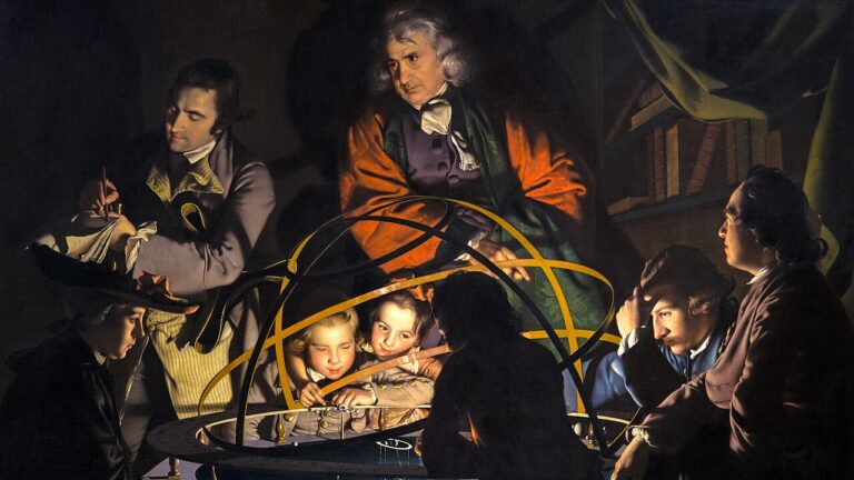 enlightenment joseph wright: Joseph Wright of Derby, A Philosopher Giving That Lecture on the Orrery in Which a Lamp Is Put in Place of the Sun, c. 1766, Derby Museum and Art Gallery, Derby, UK. Detail.
