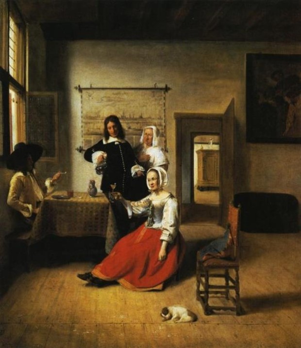 Pieter de Hooch, Woman Drinking with Two Men, 1658, Paris, Louvre, dutch genre painting