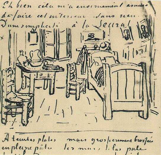Vincent van Gogh's Bedroom Sketch from a letter to Gauguin