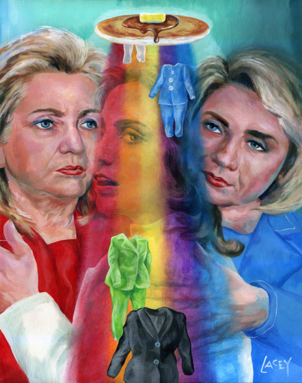 Dan Lacey, Triple Hillary Pancake Rainbow Pantsuit Painting, 2015,celebrities and pancakes