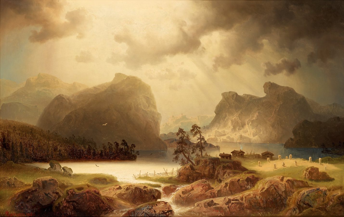 Marcus Larson, Fjord Landscape in Norway, 1860.