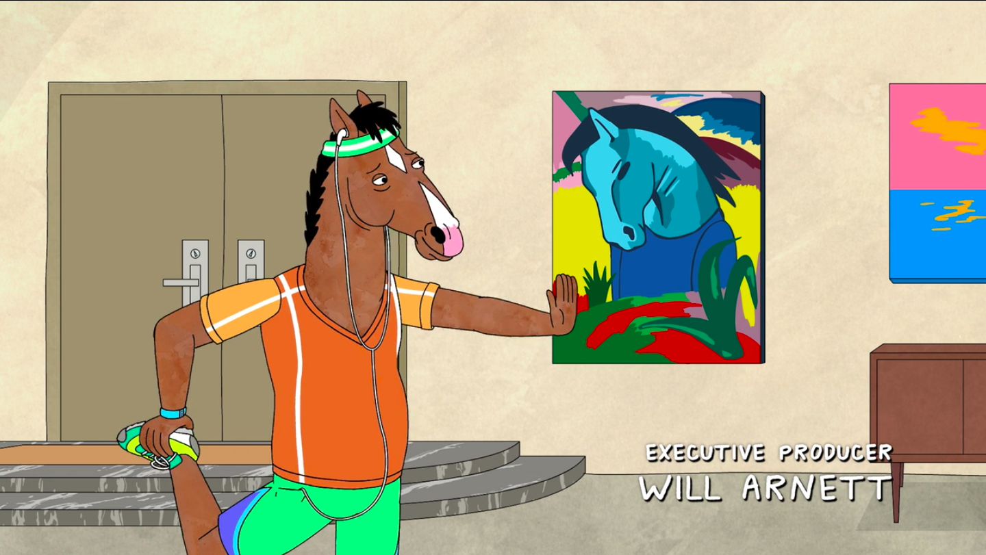 Art reference to Franz Marc's Blue Horse in BoJack Horseman, S2E01. BoJack Horseman/ Netflix.