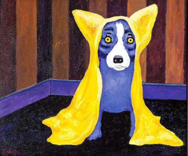 blue dog by george rodrigue: George Rodrigue, The Yellow Robe of Texas. The Advocate. 
