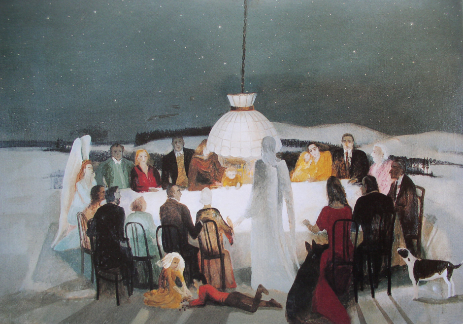 At the table, Maria Anto, 1986, The fantastic-realism paintings by Maria Anto, Location unknown