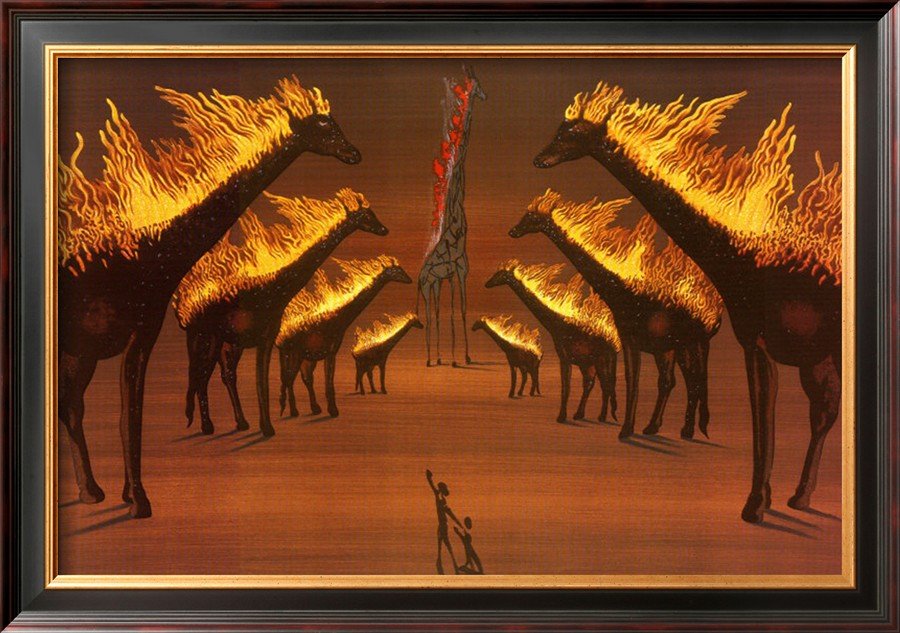 Salvador Dali The Burning Giraffe Salvador Dali, The Burning Giraffe Salvador Dali, Burning Giraffes in Brown also known as Giraffe Avignon, 1975, private collection