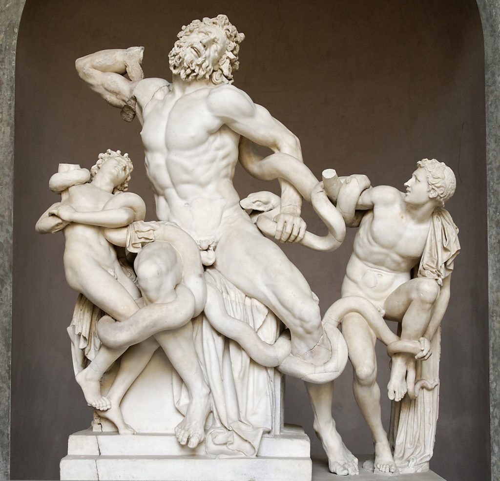 Frederick Schiller and art Laocoön and his sons, also known as the Laocoön Group. Marble, copy after an Hellenistic original from ca. 200 BC. Found in the Baths of Trajan, 1506; Vatican Museums, photo by Marie-Lan Nguyen in public domain